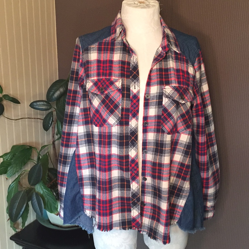Vintage‎ havana plaid and jean shirt size small